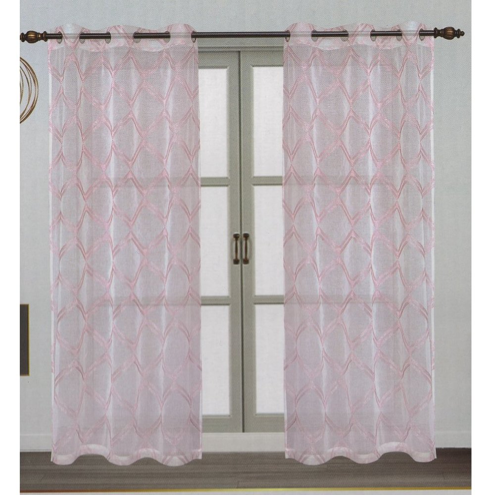 Sheer Curtains with Grommets 2 piece set Pink Blush Geometric Pattern